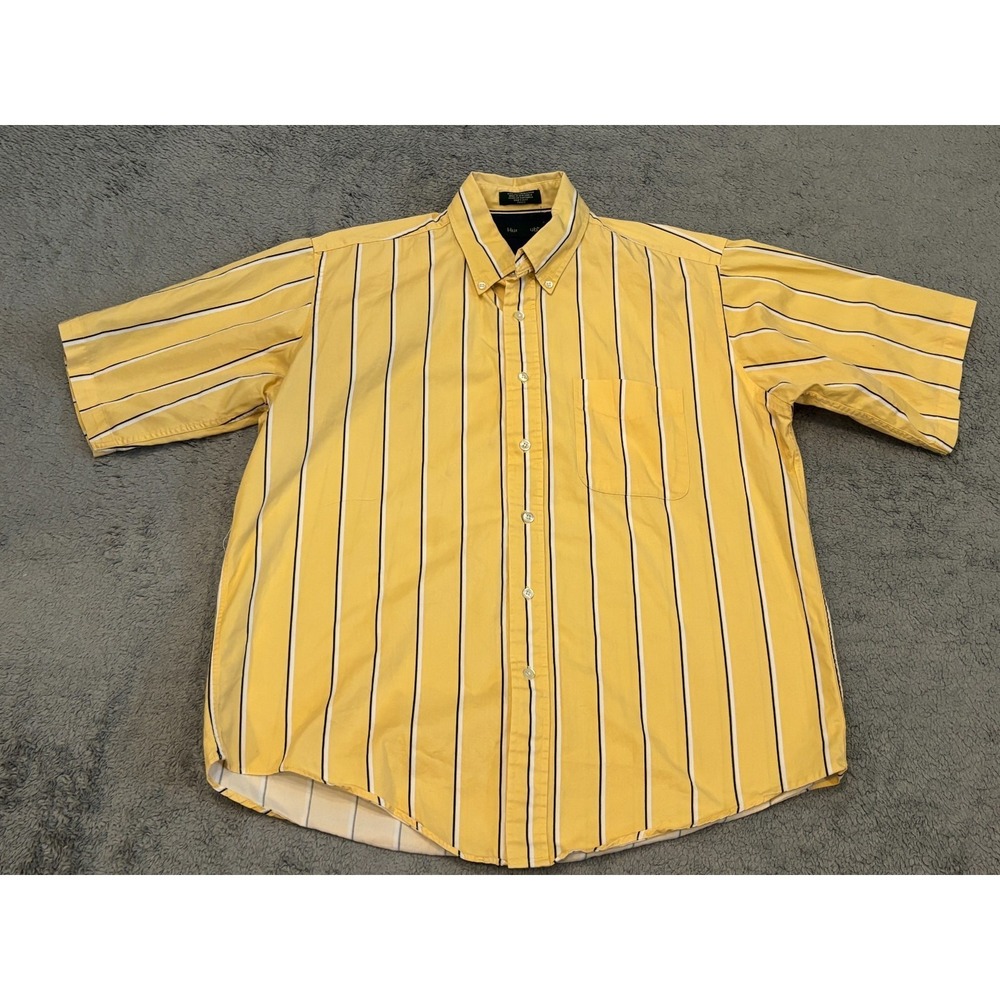 Vintage Hunt Club Shirt Mens Large Yellow Striped Short Sleeve Button Up 90's